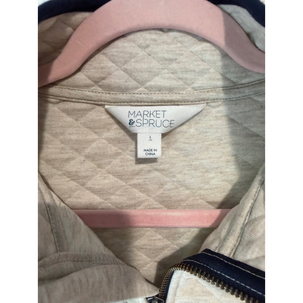 Market & Spruce Quilted Quarter Zip Pullover Lg Coastal Grandmother Quiet Luxury - Picture 2 of 2